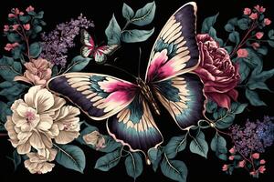 aquarelle coloré papillon fleurs arrière-plan, génératif ai. photo
