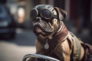 une chien équitation une moto établi avec génératif ai technologie. photo