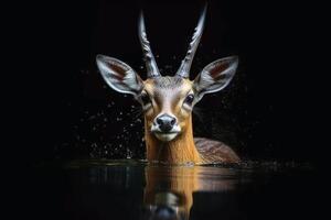 une proche en haut portrait de fascinant gazelle la photographie établi avec génératif ai technologie. photo