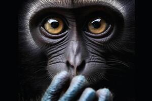 une proche en haut portrait de fascinant singe la photographie établi avec génératif ai La technologie photo