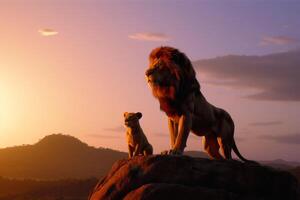 les Lions le coucher du soleil vue établi avec génératif ai technologie. photo