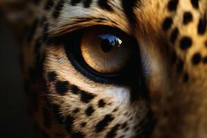 extrême proche en haut de une léopards œil établi avec génératif ai technologie. photo