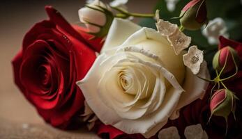 rouge et blanc des roses. génératif une photo