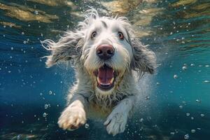 mignonne chien nager sous-marin. génératif ai . ai généré photo