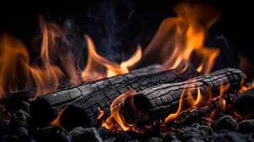 charbon flammes Contexte pour barbecue. vide brûlant charbon pour produit placement. génératif ai illustration photo