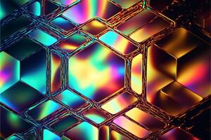 iridescent holographique texturale Contexte. géométrique cellules avec iridescent points forts. génératif ai illustration photo