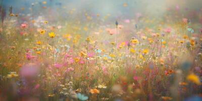 ai génératif. ai généré. sauvage fleurs printemps Extérieur champ. romantique la nature amoureux l'amour esthétique ambiance. graphique art photo