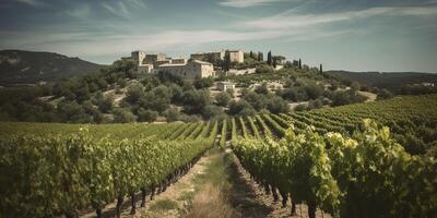 ai généré. ai génératif. vignoble à Sud France Provence. du vin plante jardin récolte. romantique se détendre refroidissement ambiance. graphique art photo