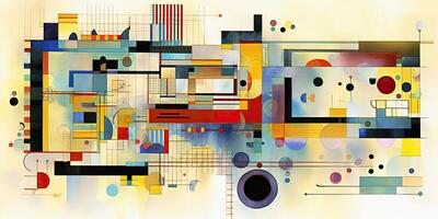 ai généré. ai génératif. abstrait ancien rétro esthétique sol plan Contexte modèle inspiré par wassily kandinski. pouvez être utilisé comme affiche pour Accueil décoration. graphique art photo