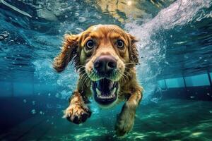 mignonne chien nager sous-marin. génératif ai . ai généré photo