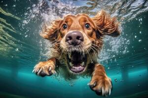 mignonne chien nager sous-marin. génératif ai . ai généré photo