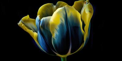 ai génératif. ai généré. bleu et Jaune esthétique magnifique tulipe fleur dans Couleur de Ukraine. romantique l'amour ambiance. graphique art photo