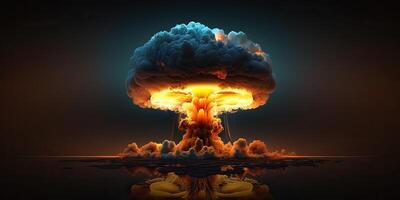 ai génératif. ai généré. illustration de énorme atomique champignon explosion. effrayant catastrophe ambiance. graphique art photo