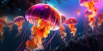 ai généré. ai génératif. mer sous-marin gelée poisson méduse méduza. graphique art photo