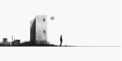 ai généré. ai génératif. surréalisme solitaire ambiance illustration avec une solitaire homme la personne dans Urbain ville minimal décoration. graphique art photo