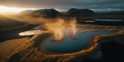 ai généré. ai génératif. macro coup aérien drone vue de Islande paysage scène. cinématique aventure explorer ambiance. graphique art photo