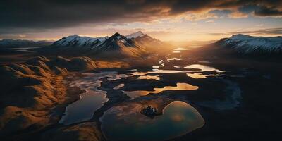 ai généré. ai génératif. macro coup aérien drone vue de Islande paysage scène. cinématique aventure explorer ambiance. graphique art photo