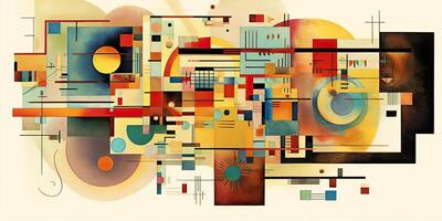 ai généré. ai génératif. abstrait ancien rétro esthétique sol plan Contexte modèle inspiré par wassily kandinski. pouvez être utilisé comme affiche pour Accueil décoration. graphique art photo