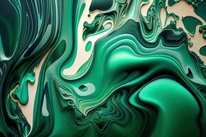 marbre effet texture Contexte avec turquoise et vert abstrait vagues. fluide art, d'or particules sur noir Contexte. génératif ai. numérique art illustration photo