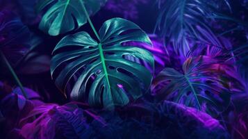 tropical plante avec néon lueur vibrant et animé Contexte. ai génératif photo