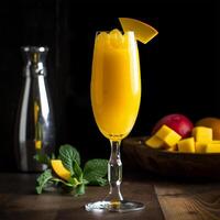 une verre de Orange jus avec une tranche de mangue génératif ai généré photo