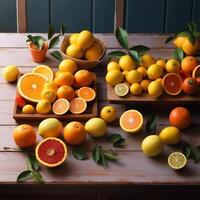 une table avec nombreuses différent des fruits génératif ai généré photo