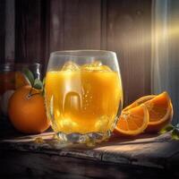 un Orange et une verre de Orange jus génératif ai généré photo
