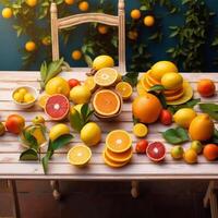 une table avec nombreuses différent des fruits génératif ai généré photo