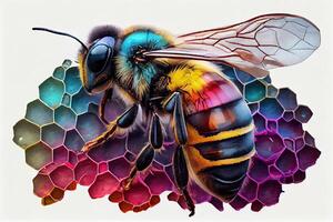 abeille polliniser sur une coloré rayon de miel. génératif ai photo