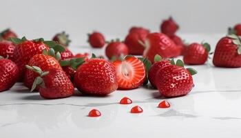 Frais mûr des fraises sur blanc Contexte. génératif ai photo