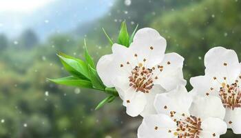 blanc fleurs de un Pomme arbre dans Soleil lumières. bannière avec printemps Contexte photo