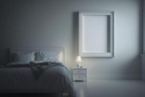 blanc vide Cadre dans chambre à coucher. génératif ai photo