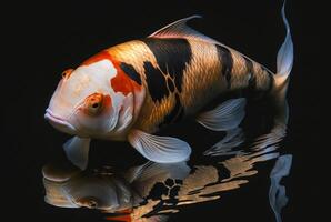 magnifique koi poisson isolé noir Contexte. génératif ai photo