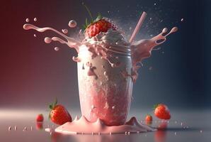 fraise Milk-shake avec pastel toile de fond. génératif ai photo