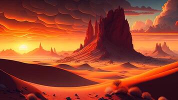 fantaisie paysage avec rouge le sable dunes. ai généré. photo