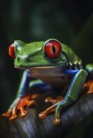 rouge regardé arbre grenouille agalychnis callidryas, établi avec génératif ai photo