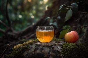 une verre de Pomme jus suivant à un pomme, génératif ai photo