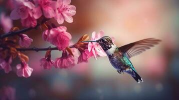 portrait colibri avec fleur ai produire photo