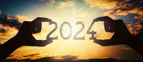 2024 - Humain mains en portant noir silhouette année nombre photo