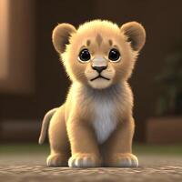 mignonne minuscule peu Lion lionceau , génératif ai photo