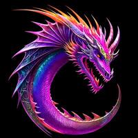 lumière néon style art portrait de une dragon, génératif ai photo