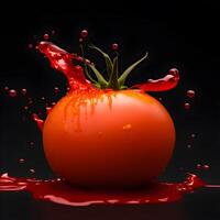 incroyable tomate avec l'eau éclaboussure et gouttes isolé, génératif ai photo