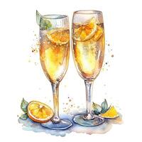 Champagne des lunettes aquarelle. illustration ai génératif photo
