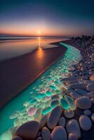 grand corps de l'eau séance sur Haut de une sablonneux plage. génératif ai. photo