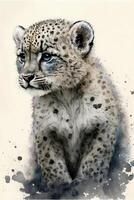aquarelle La peinture de une neige léopard. génératif ai. photo