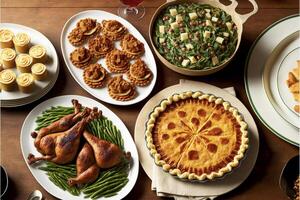 table surmonté avec beaucoup de différent les types de aliments. génératif ai. photo