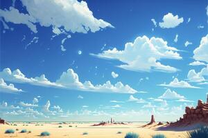 La peinture de une désert avec des nuages dans le ciel. génératif ai. photo