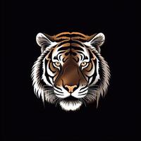 tigre tête visage logo ou icône dans blanc sur noir Contexte. international tigre journée. ai généré. photo