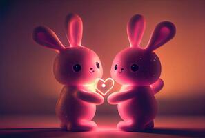 lapin couple avec cœur forme lumière Contexte. valentines journée concept. génératif ai photo