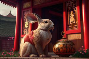 noble lapin dans le chinois Royal palais. génératif ai photo